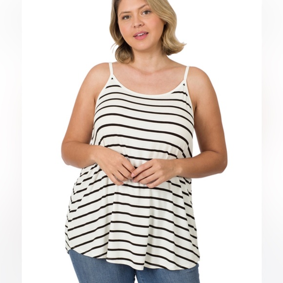 Zenana white/black stripes reversible swing tank top - Picture 1 of 1